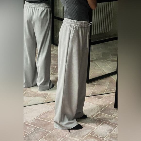 Zara Light Grey Elastic Waistband Trousers Size Large - Picture 4 of 12